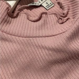 Dusty Rose Pink. Ribbed Sleeveless Turtleneck T-Shirt